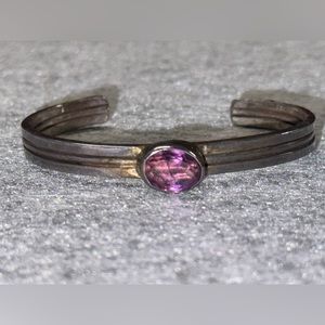 Tarnished Sterling Silver Faceted Amethyst Petite  Bracelet